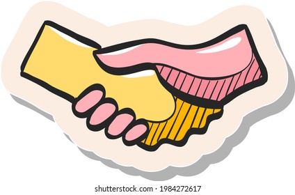 Hand drawn Handshake icon in sticker style vector illustration
