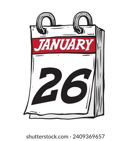 
hand drawn hanging daily calendar for January line art vector illustration date 26