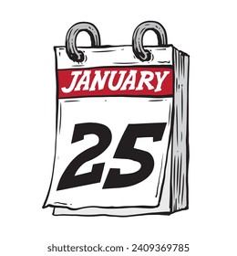 
hand drawn hanging daily calendar for January line art vector illustration date 25