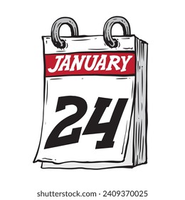 hand drawn hanging daily calendar for January line art vector illustration date 24