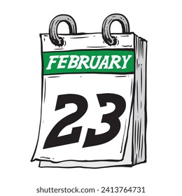 Hand drawn hanging daily calendar for February line art vector illustration date 23, February 23rd