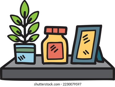 Hand Drawn Hanging shelf with books illustration isolated on background