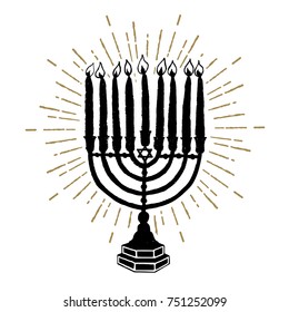 Hand drawn Hanukkah menorah textured vector illustration.