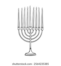 Hand drawn hanukkiah with candles