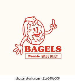 Hand Drawn Happy Bagels Logo Mascot Cartoon
