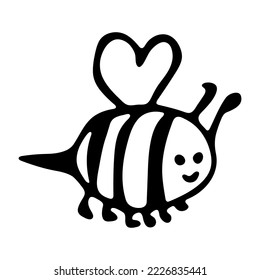 Hand drawn happy bee clipart. Cute honeybee doodle. For print, web, design, decor, logo.