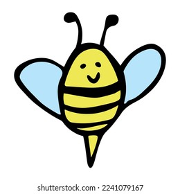 Clíparte de abejas contenta dibujada a mano. Un doodle de abejas melíferas. Para imprimir, web, diseño, decoración, logotipo.
