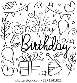 Hand Drawn Happy Birthday Calligraphy Text Vector Design.
