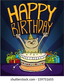 Hand drawn happy birthday card, vector illustration