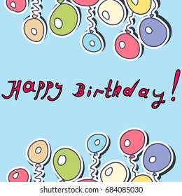 Hand Drawn Happy Birthday Card Balloons Stock Vector (Royalty Free ...