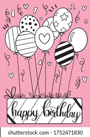 Hand drawn happy birthday greeting card and party invitation templates, vector illustration background