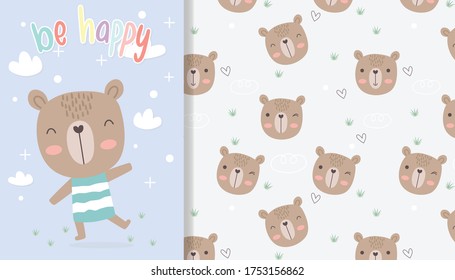 Hand drawn happy birthday greeting card and party invitation templates, Seamless pattern vector illustration background