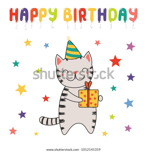 Hand Drawn Happy Birthday Greeting Card Stock Vector (Royalty Free ...