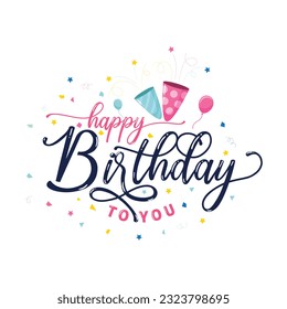 hand drawn happy birthday lettering anniversary logo design template
