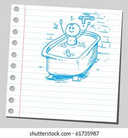 Hand drawn happy boy taking a bath