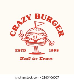 Hand Drawn Happy Burger Logo Mascot Cartoon