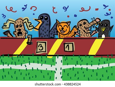 Hand Drawn happy, cheering animal spot fans