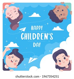 Hand Drawn Happy Childrens Day With Cute Kids Background
