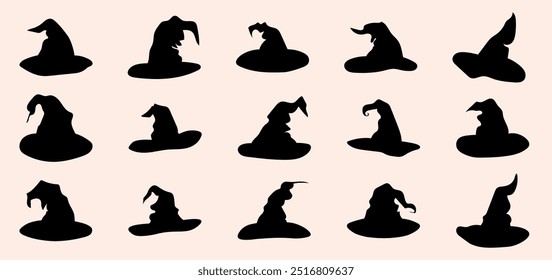 Dibujado a mano feliz y lindo conjunto de Elementos de halloween. sombrero Clipart.