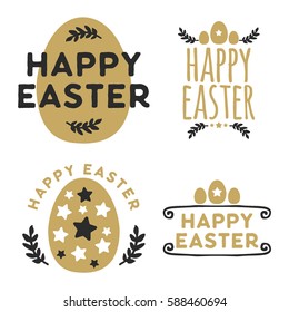 Hand drawn happy easter badge with egg and stars as a decoration isolated in white background