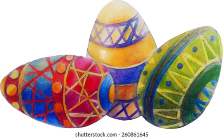 Hand drawn happy easter eggs. Hand drawn with color pencils. 