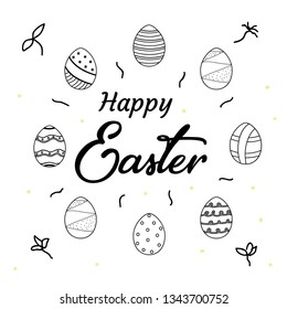 Hand drawn Happy Easter greeting card  with egg ornament. - vector