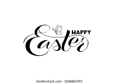 Hand drawn Happy Easter lettering typography poster. Celebration quotation for postcard, icon, card, logo, badge, invitation, poster, banner template lettering typography. Seasons Greetings. 