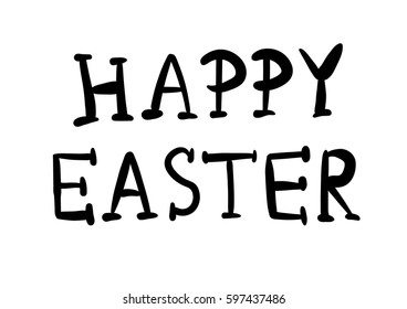 Hand drawn happy easter lettering on white background.