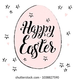 Hand drawn Happy Easter postcard, card, invitation, poster, banner template. Easter lettering typography. Seasons Greetings

