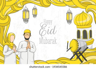 Handgezeichnetes eid-mubarak-Banner mit islamischer Verzierung auf Grunge-Textur