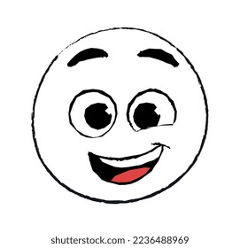 Hand drawn happy emoticon. Positivity and optimism, psychology. Feelings, emotions and facial expressions. Sticker for social networks and reaction for messengers. Cartoon flat vector illustration