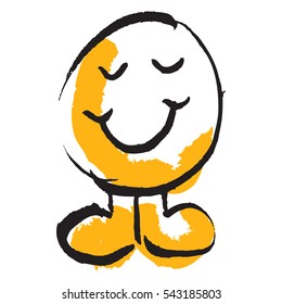 hand drawn happy face in egg man in color on the white background. vector illustration