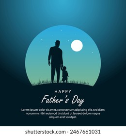 Hand drawn happy father's day vector illustration sun and father showing night sky