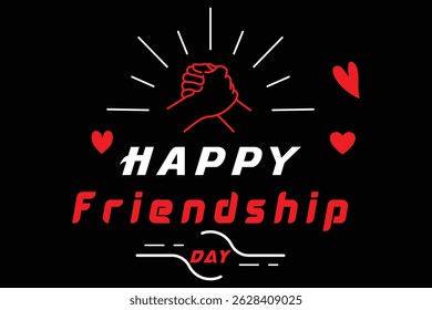 Hand Drawn Happy Friendship Day Lettering Poster Vector Calligraphy Quote on Black Background for Postcard Icon Logo or Badge