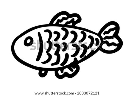 Hand drawn happy funny cute fish Adorable friendly kawaii tropical fish Underwater world sea life ocean Fishing seafood For design, kids print, kids books, nursery decor, coloring pages, logo
