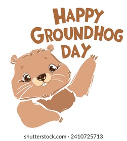 Hand Drawn Happy Groundhog Day vector illustration 2 February 