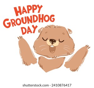 Hand Drawn Happy Groundhog Day vector illustration 2 February 