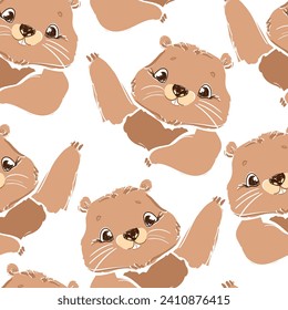 Hand Drawn Happy Groundhog seamless pattern vector illustration 