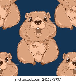 Hand Drawn Happy Groundhog seamless pattern vector illustration 