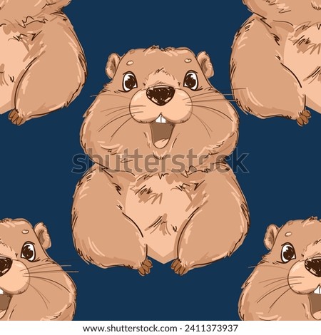 Hand Drawn Happy Groundhog seamless pattern vector illustration 