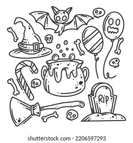 Hand drawn happy Halloween elements set