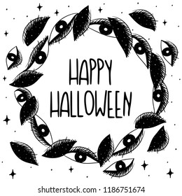 Hand Drawn happy halloween with eyes card. Illustrations Drawing Vector Sketch for textile, print, postcard, text, invitation, poster, background, book, t-shirt, wallpaper