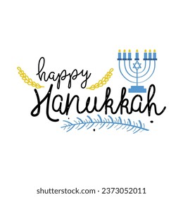 Hand Drawn Happy Hanukkah Calligraphy Text Vector Design.