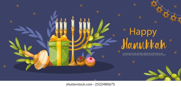 Hand drawn Happy Hanukkah card. Isolate on a white background. The illustration is drawn by hand. Handmade. Vector