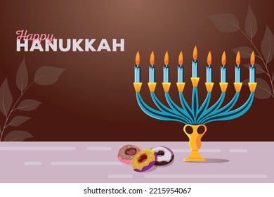 Hand drawn happy hanukkah concept flat illustration banner, Jewish Festival, Vector illustration