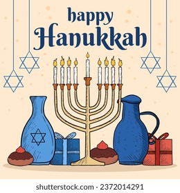 hand drawn happy hanukkah illustration vector design