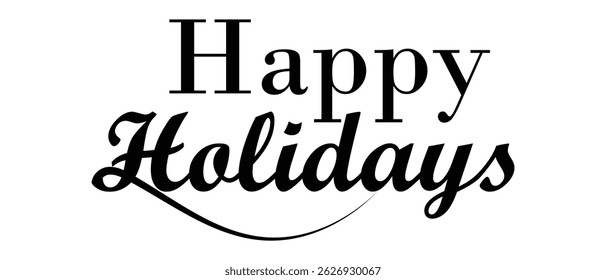 hand drawn happy holidays text icon, lettering and writing text vector on white background.