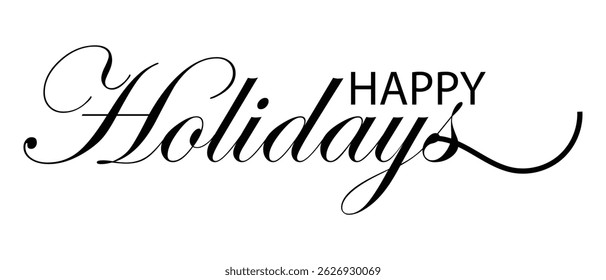 hand drawn happy holidays text icon, lettering and writing text vector on white background.