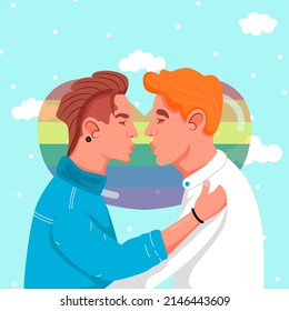 Hand Drawn Happy Kissing Gay Couple Pride Illustration EPS10 great to be used as a greeting card, banner, flyer, poster, or any other projects to support lgbt, gay couple, pride month 