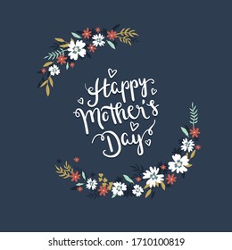 Hand drawn Happy Mother's Day design with flowers - vector design
